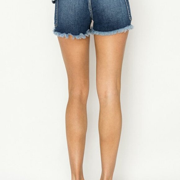 Hazel Blues® |  RISEN Raw Hem Denim Shorts with Pockets - Picture 3 of 4